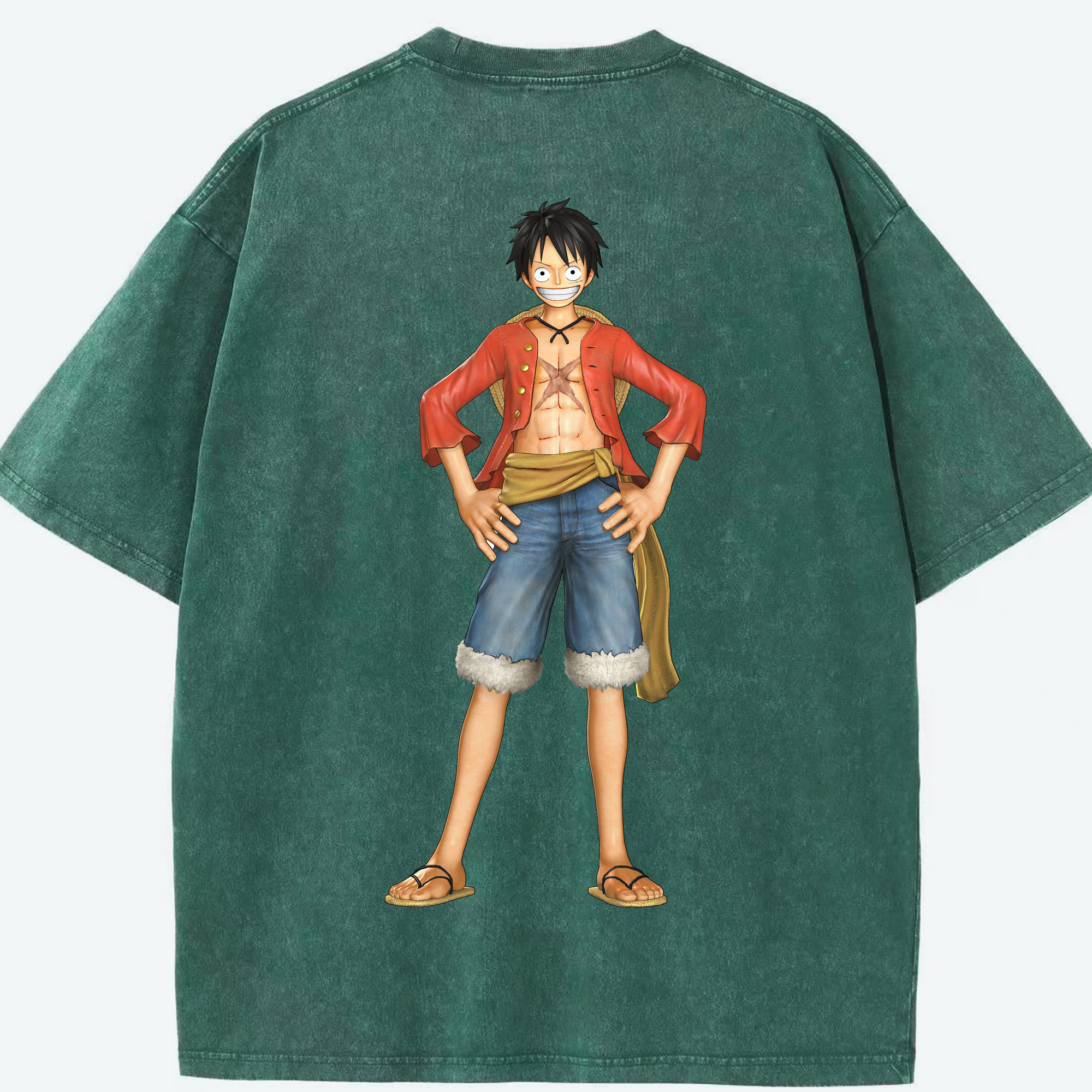 ワンピース モンキー・D・ルフィ ONE PIECE Monkey D. Luffy 綿100% ヴィンテージ風 半袖Tシャツ（背面プリント）